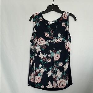 DR2‎ navy blue sleeveless floral tank top